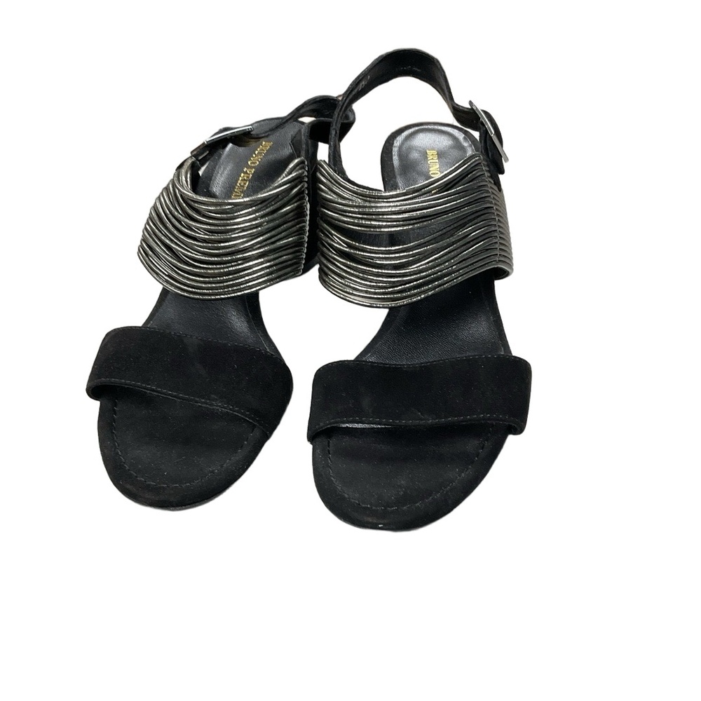 NWT BRUNO PREMI Womens Sandals Size 39 Black Metallic Open Toe Block Heel